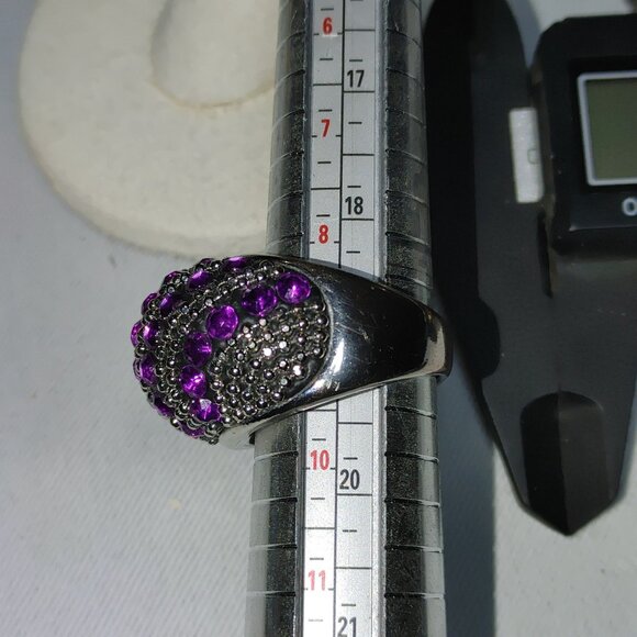 Beehive Dome Ring Purple Rhinestones Size 9 Beaded Accents Vintage Silver Tone - Picture 5 of 10